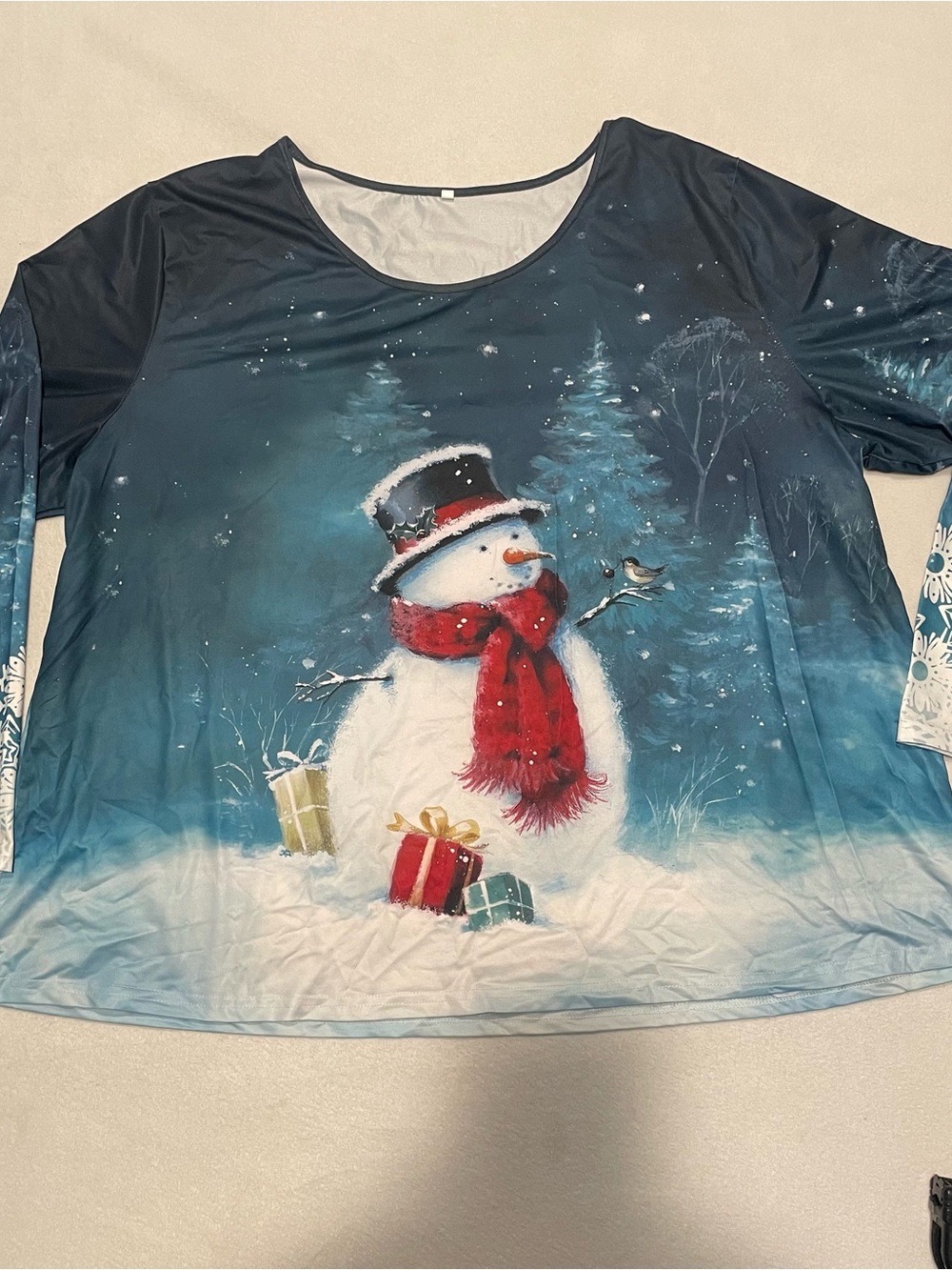 Women’s Snowman Graphic Holiday Long Sleeve Top - Blue, 5XL
